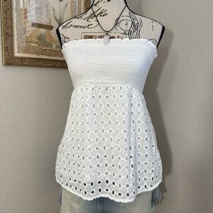 Vintage Y2K Express White Eyelet Lace Tube Top Women’s Size Small